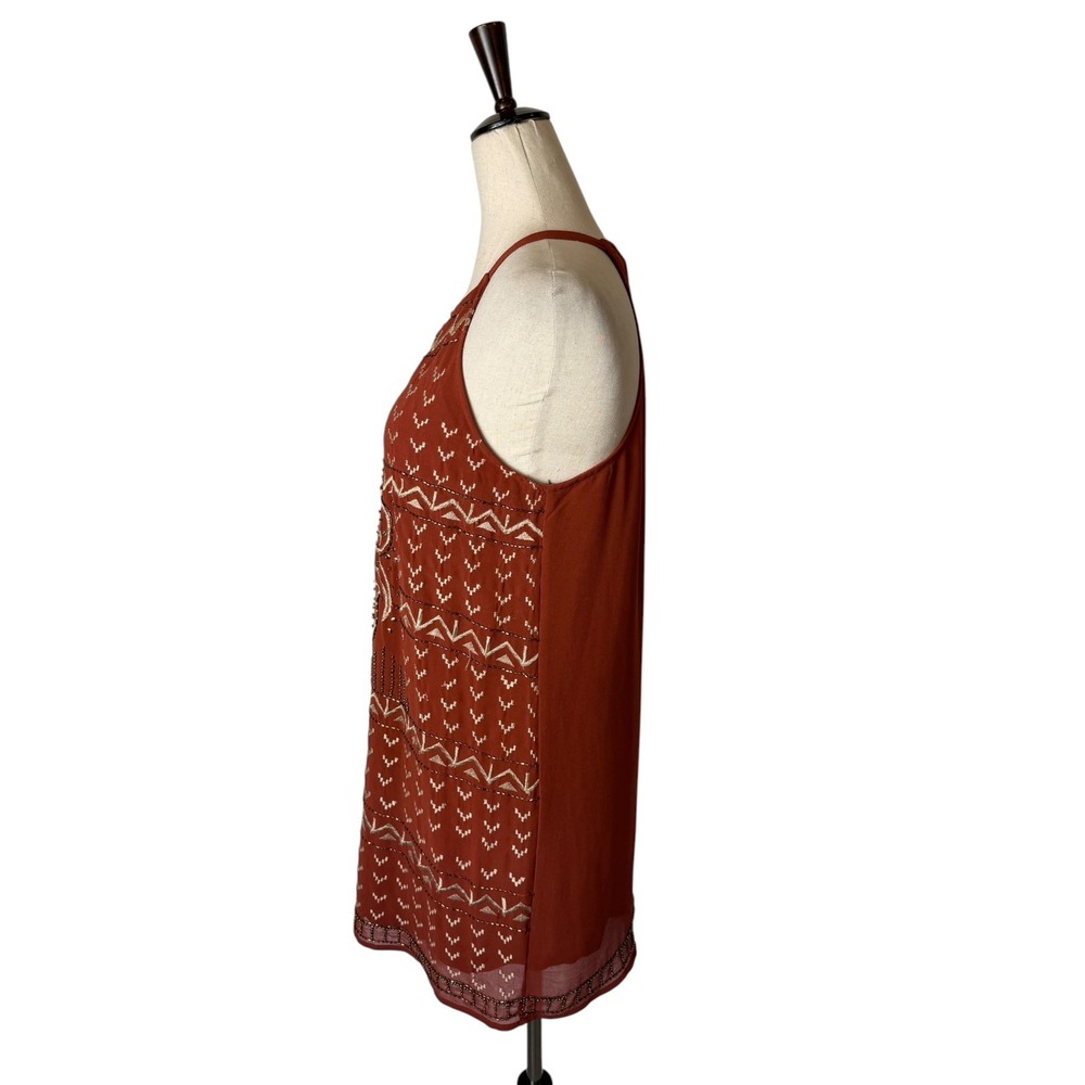 Forever 21 Dress Women Medium Orange Rust Beaded Embroidered Boho Halter Party - Picture 5 of 11